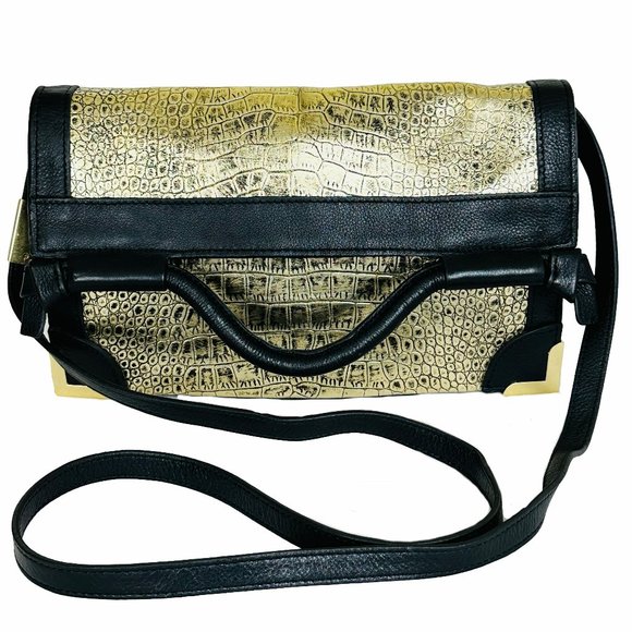 FOLEY & CORINNA Crossbody/Clutch bag Y2K Gold Embossed Croc and Black Purse - Picture 1 of 16